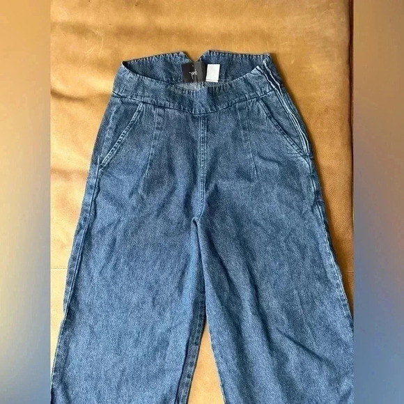 Loup Wide Leg Jeans Raw Hem Side Zip 100% Cotton Womens Size Small - Picture 3 of 13